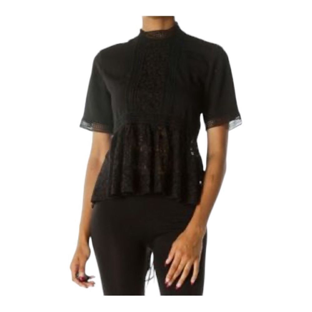 Pink Owl Apparel Black‎ Lace Peplum Blouse, Size Large